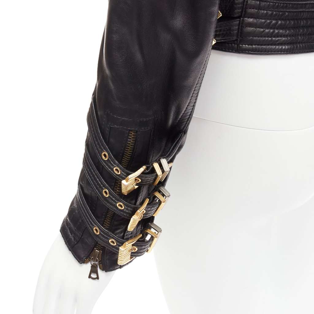 Gianni Versace Bondage Buckle Bomber Black Leather Good - Back View