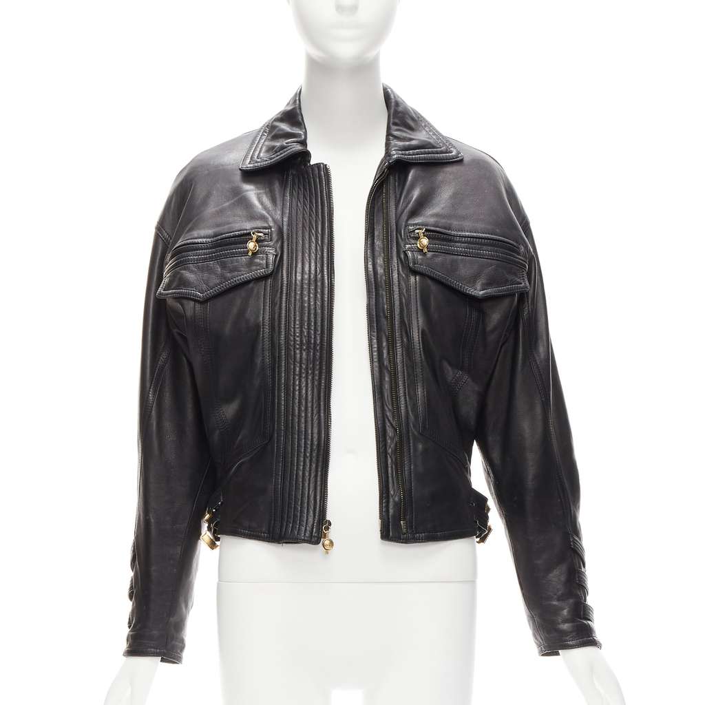 Gianni Versace Bondage Buckle Bomber Black Leather Good - Inside View
