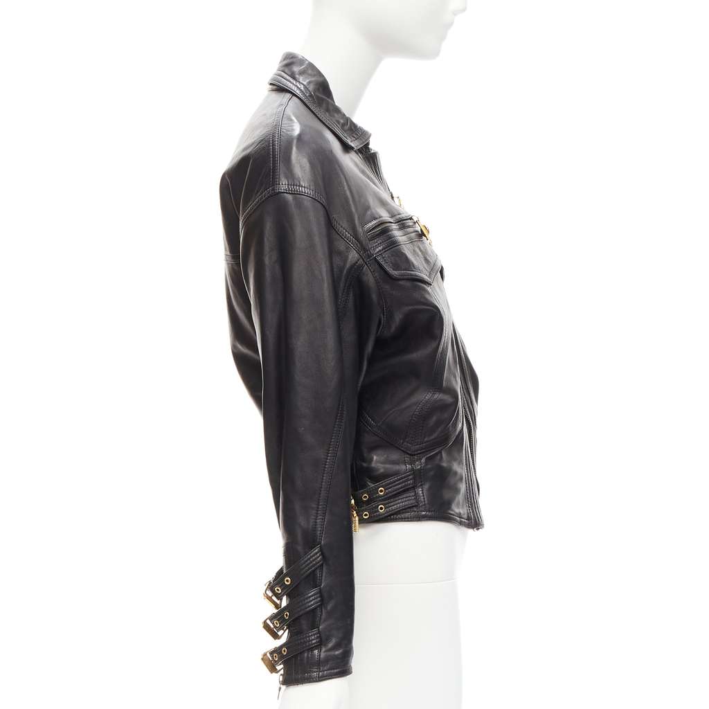 Gianni Versace Bondage Buckle Bomber Black Leather Good - Box View