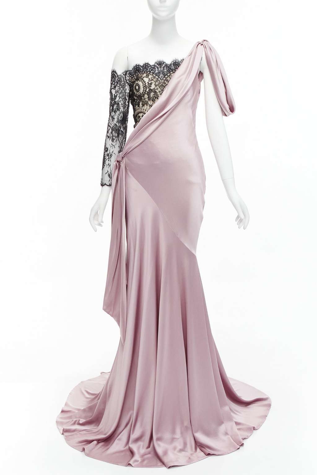 Alexander McQueen Lace One Shoulder Purple Silk Never worn, with tag - Front View