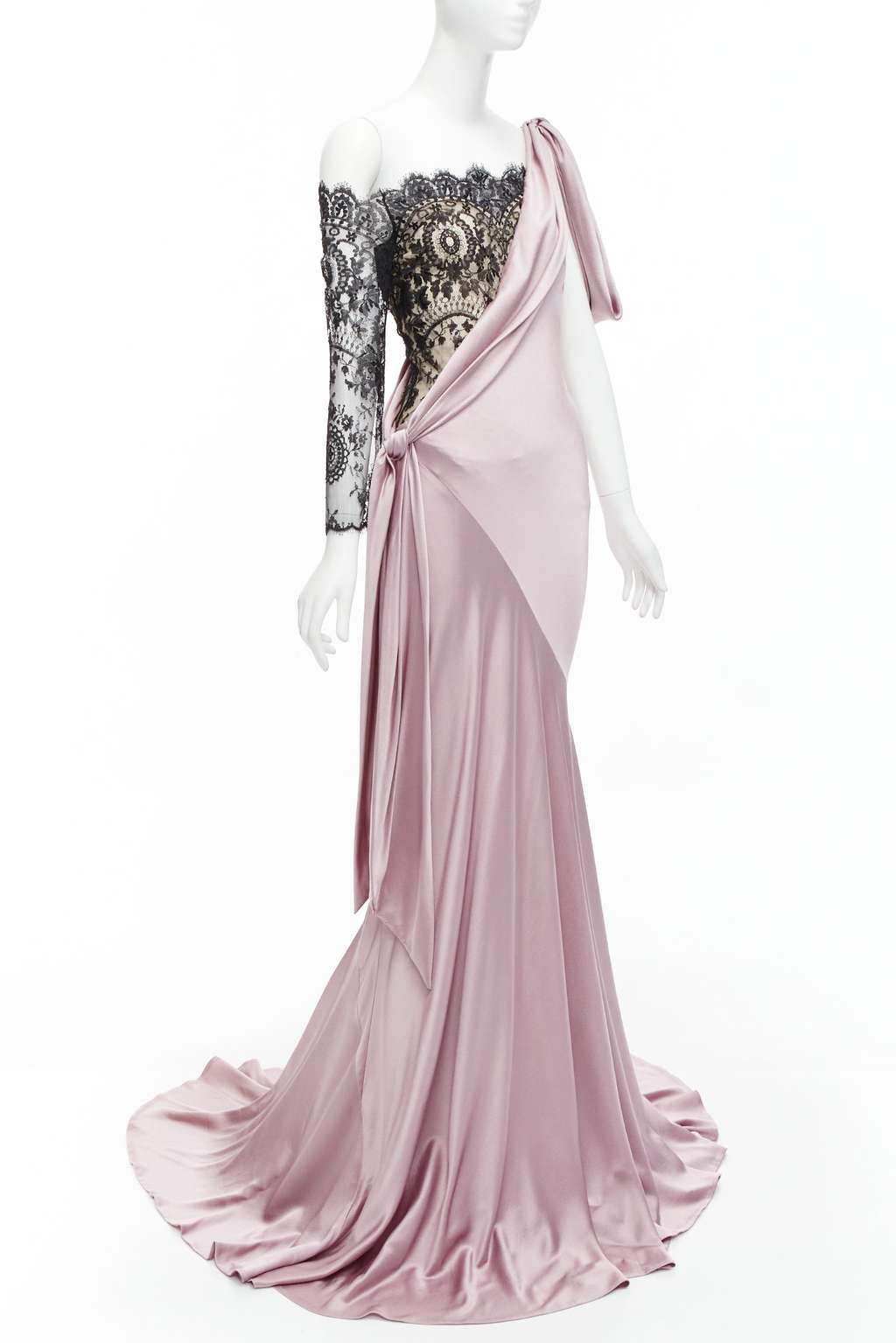 Alexander McQueen Lace One Shoulder Purple Silk Never worn, with tag - Inside View