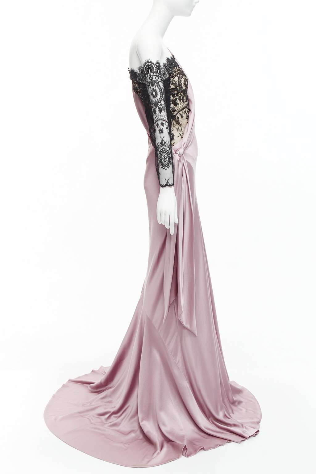 Alexander McQueen Lace One Shoulder Purple Silk Never worn, with tag - Model View