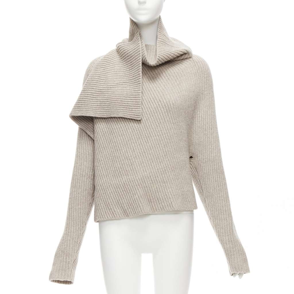 Celine Draped Neck Sweater Beige Wool Never worn - Front View