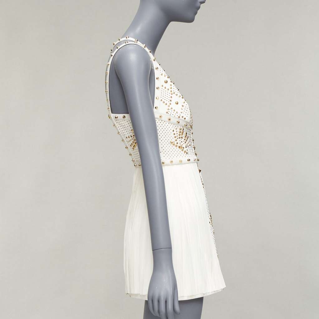 Versace Studded Skirt Dress Ecru Polyamide Good - Model View