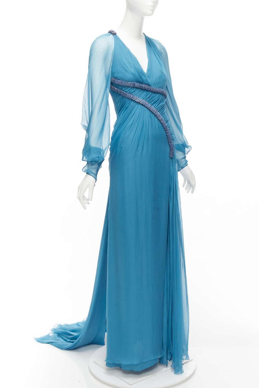Versace Pailette Gown Blue Silk Fair - Front View