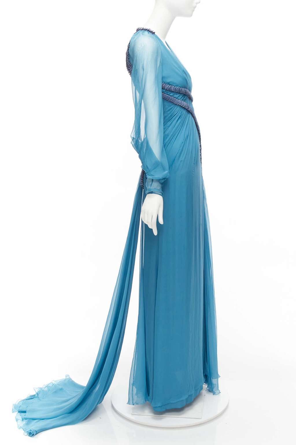 Versace Pailette Gown Blue Silk Fair - Model View