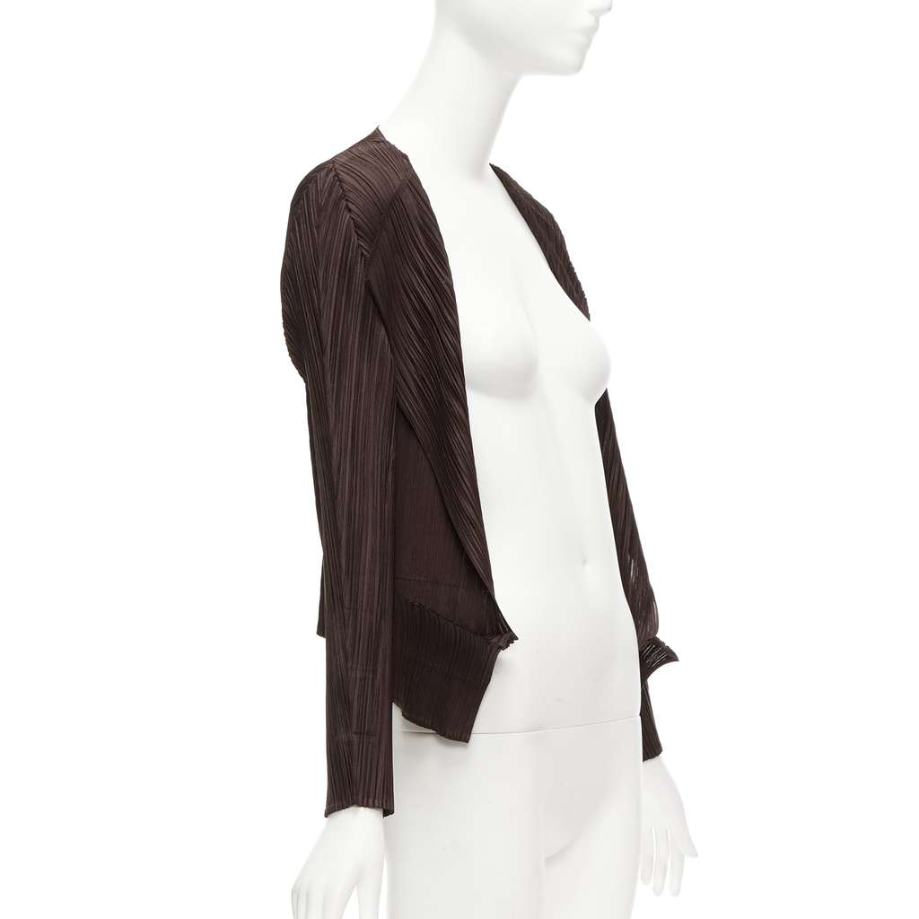 Issey Miyake Brown Plisse Cardigan Brown Polyester Never worn - Inside View