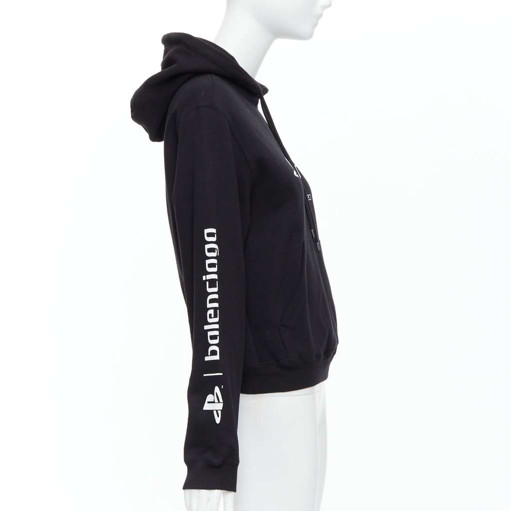 Balenciaga Logo Fitted Hoodie Black Cotton Never worn, with tag - Model View