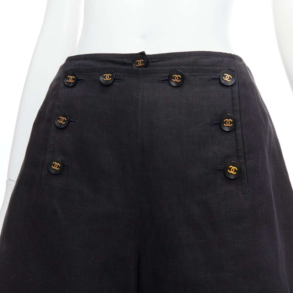 Chanel Gold Sailor Shorts Black Linen Never worn - Back View