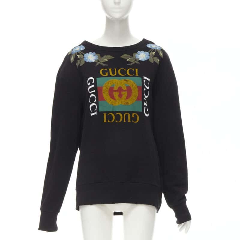 Gucci Floral Studded Sweatshirt Black Cotton Never worn - Front View