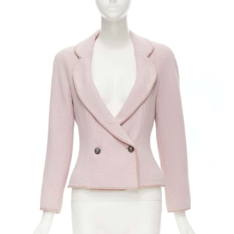 Dior Pink Tweed Ribbon Jacket Pink Wool Very good - Front View
