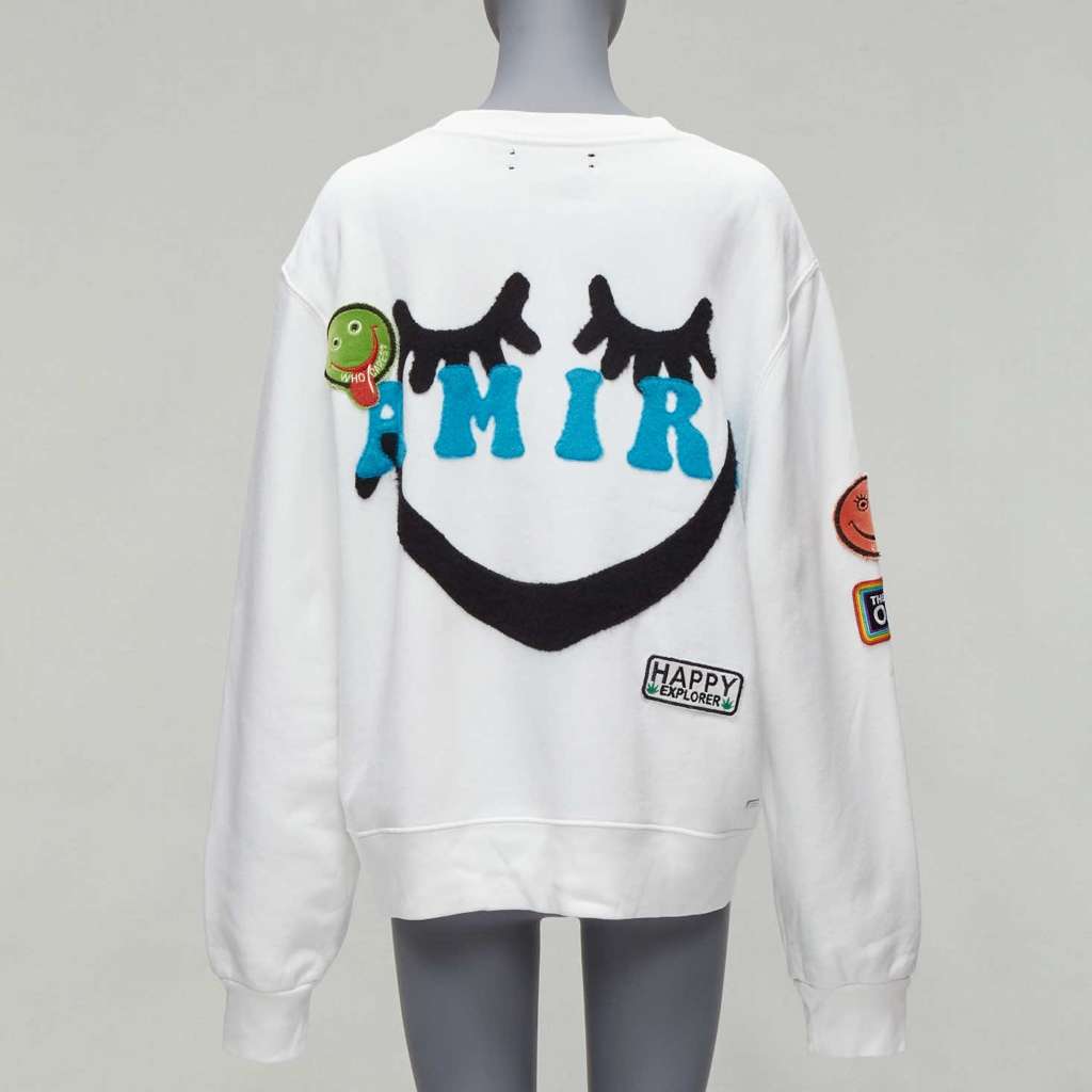 Amiri Badge Smiley Hoodie White Cotton Good - Back View