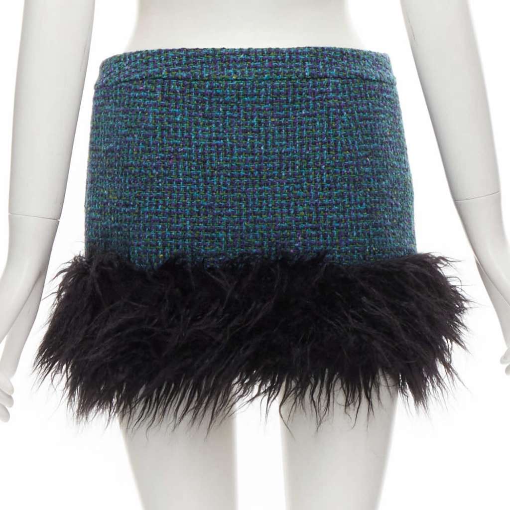 Saint Laurent Trim Tweed Skirt Blue Tweed Never worn, with tag - Model View