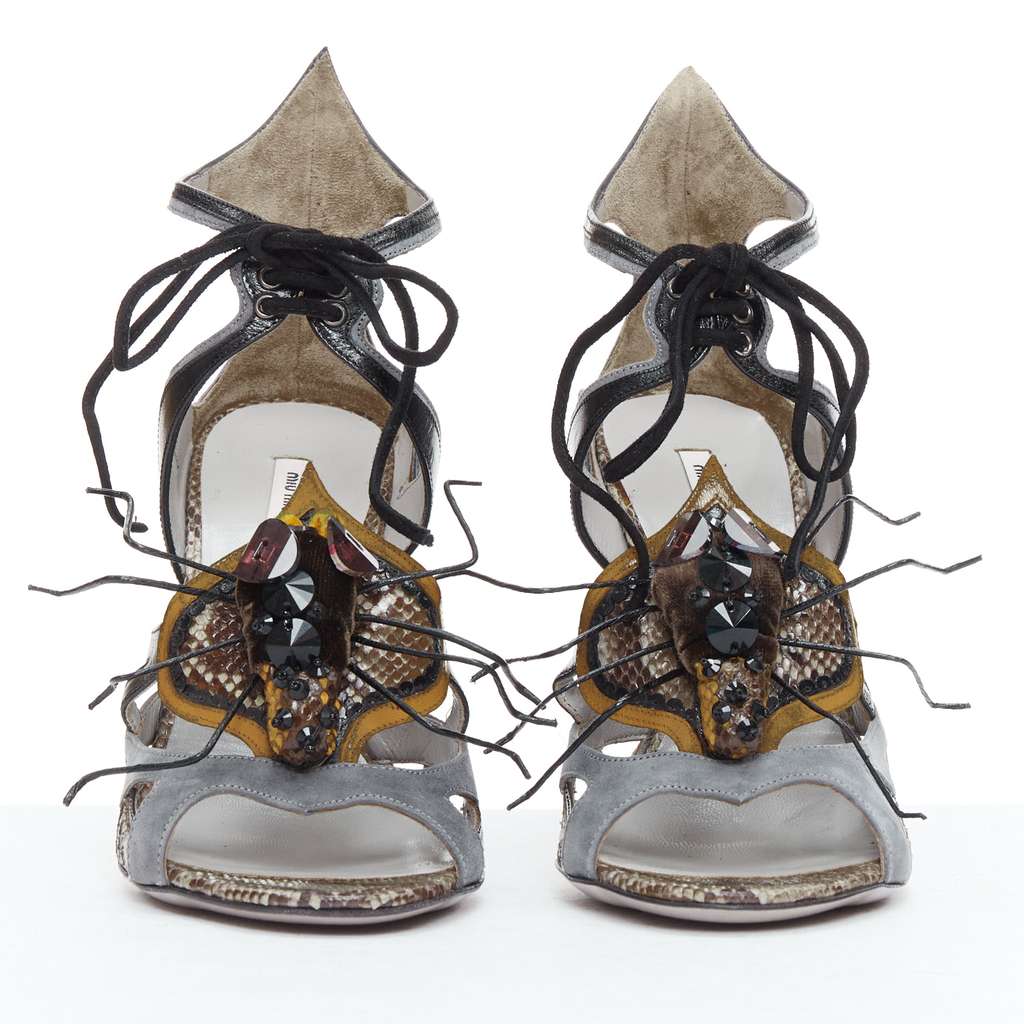 Miu Miu Spider Sandals Grey Leather Very good condition - Front View