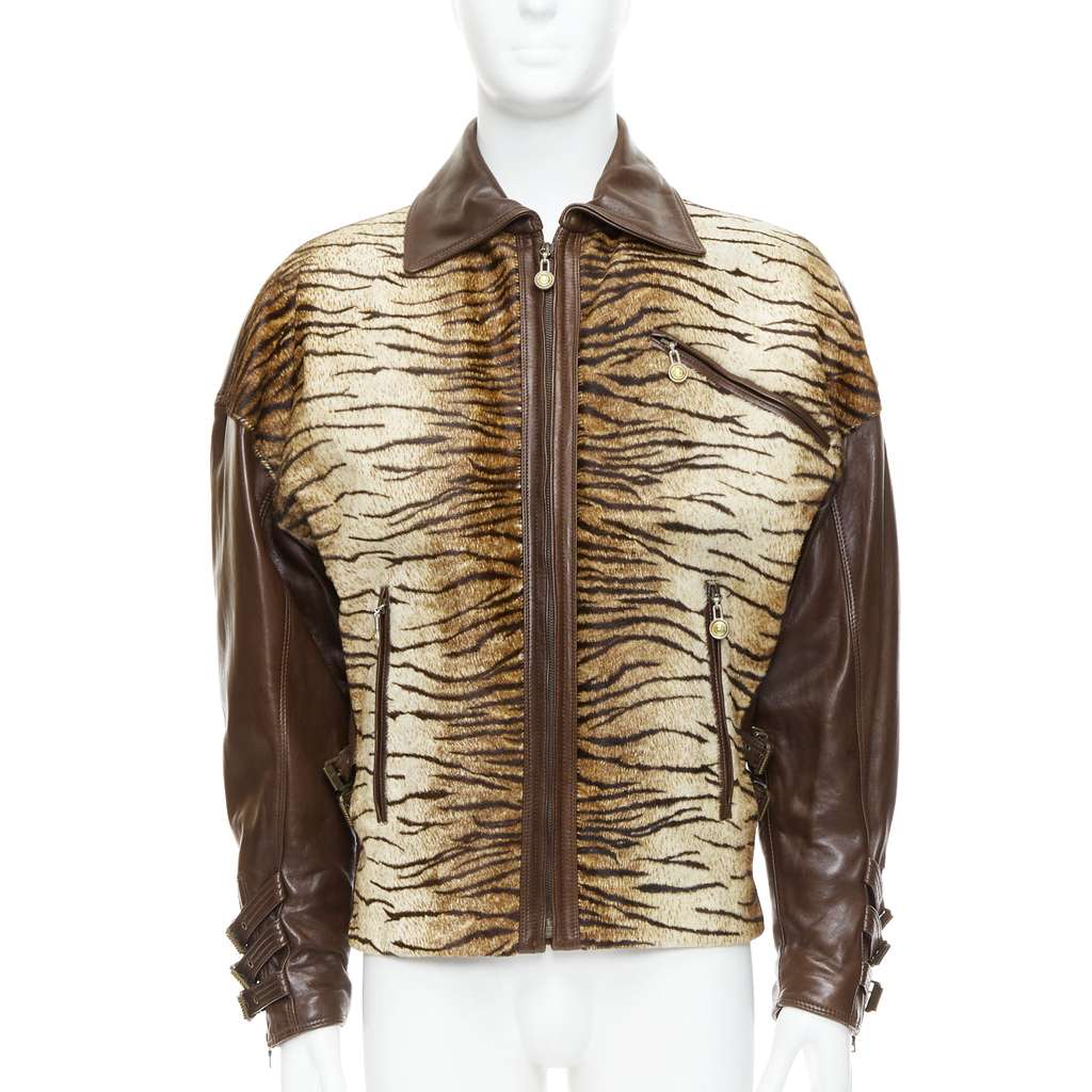 Gianni Versace Tiger Leather Bomber Brown Leather Good - Inside View