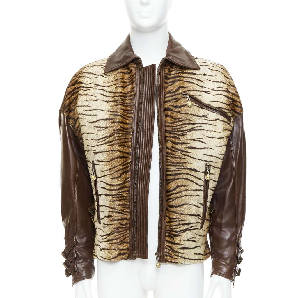 Gianni Versace Tiger Leather Bomber Brown Leather Good - Model View