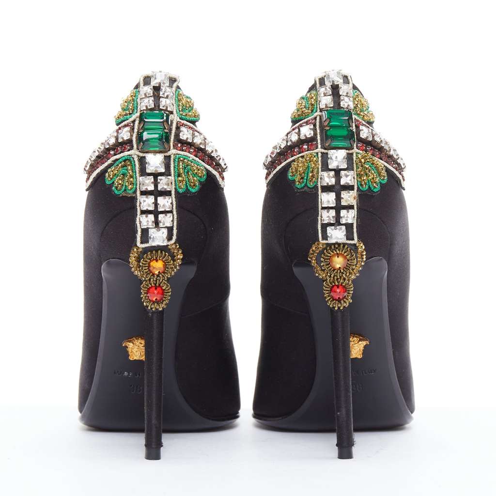Versace Satin Cross Heels Black Silk Very good - Front View