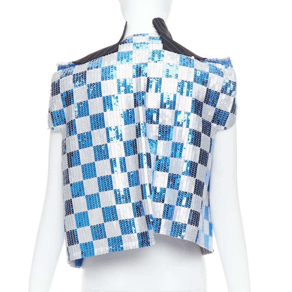 Comme Des Garcons Checkered Sequin Vest Blue Polyester Very good - Box View