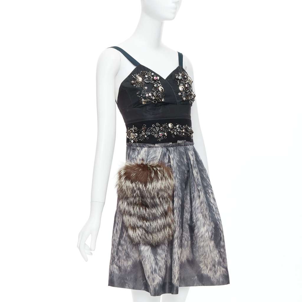 Prada Fur Bolts Dress Grey Fair - Inside View