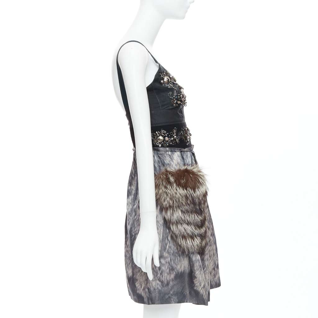 Prada Fur Bolts Dress Grey Fair - Model View