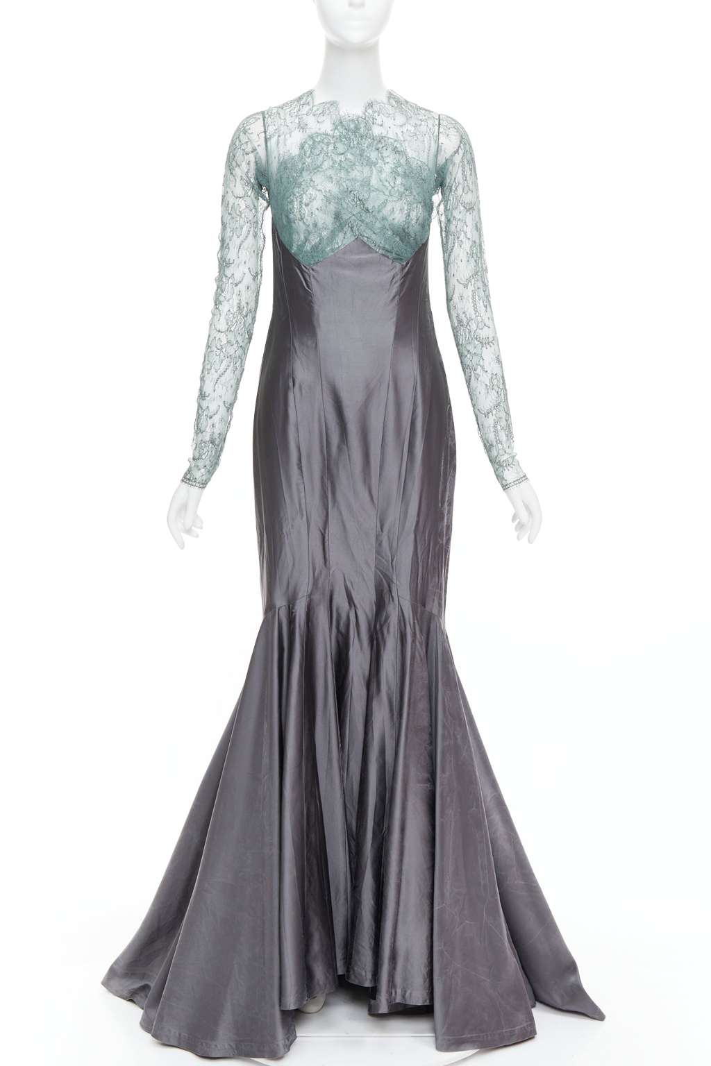 Guy Laroche Crossover Mermaid Gown Green Silk Fair - Front View