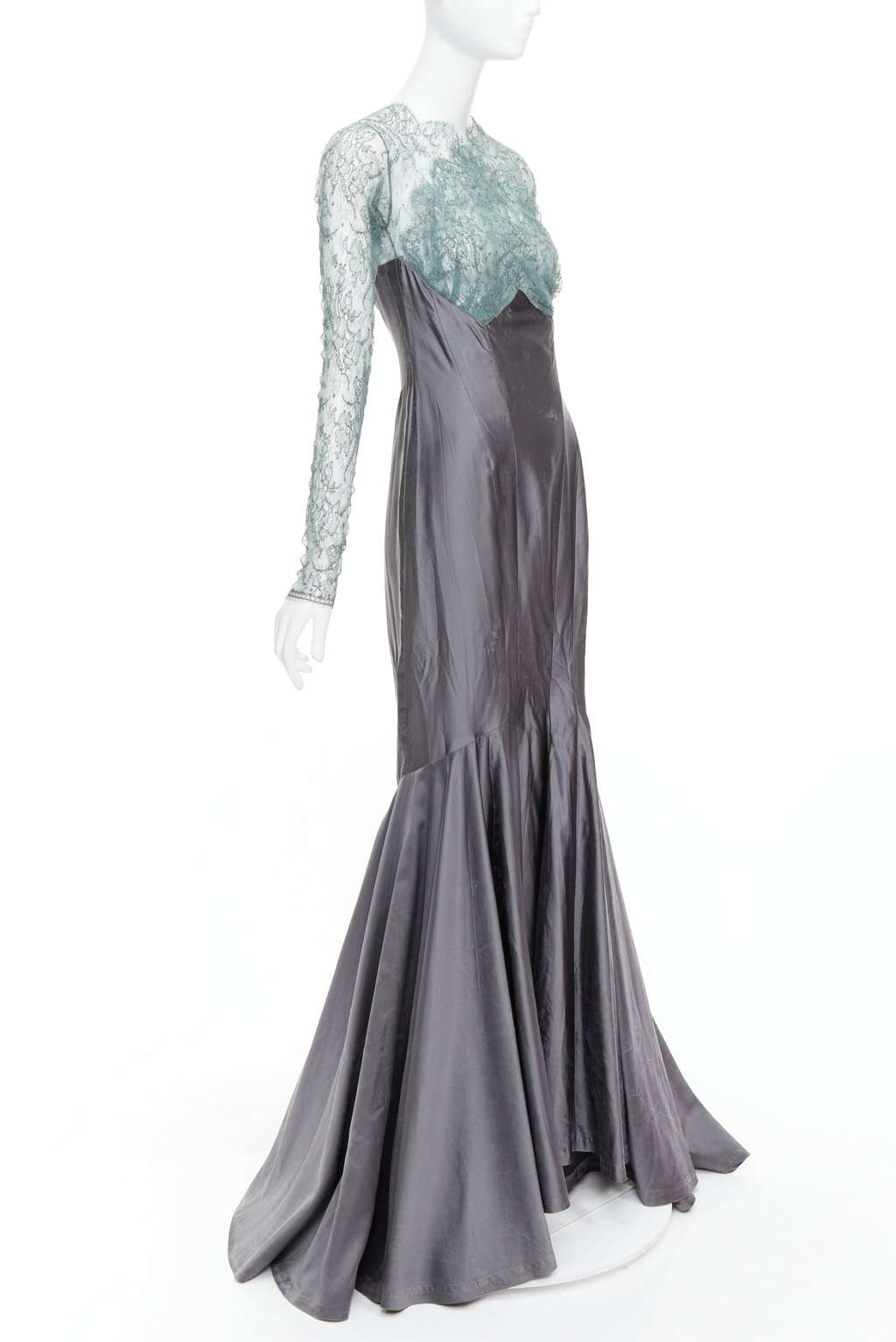 Guy Laroche Crossover Mermaid Gown Green Silk Fair - Inside View