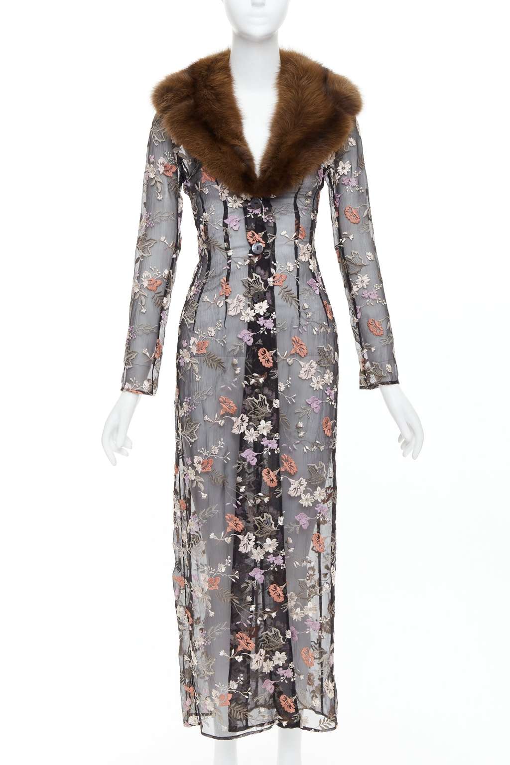 Dolce & Gabbana Black Floral Coat Black Silk Very good condition - Front View