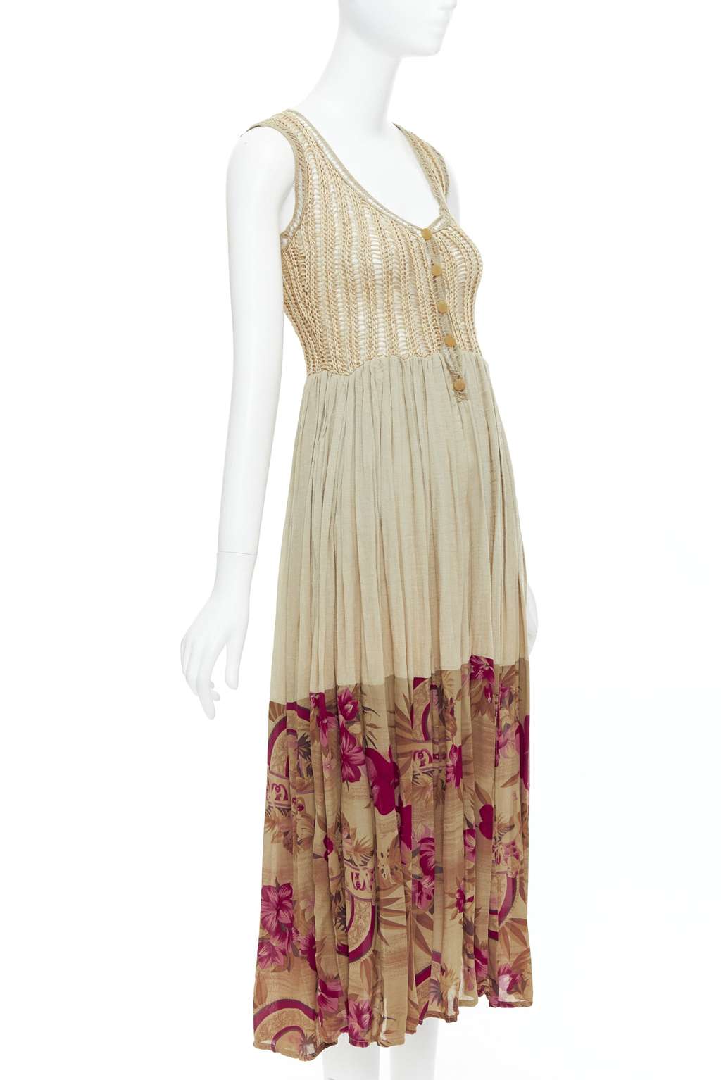 Unsigned Floral Midi Dress Khaki Polyester Never worn, with tag - Inside View