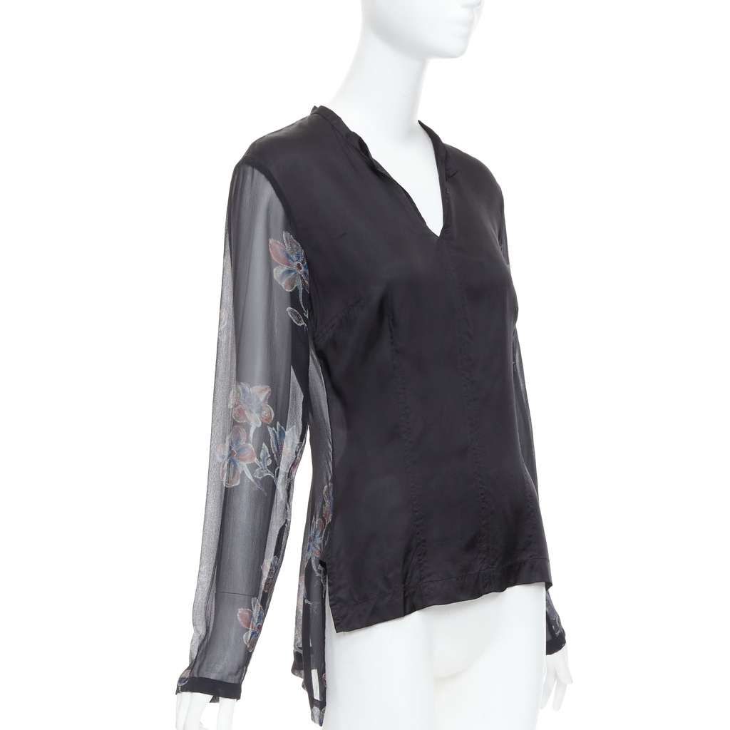 Dries Van Noten Silk Sheer Hi-Low Blouse Black Silk Very good condition - Front View