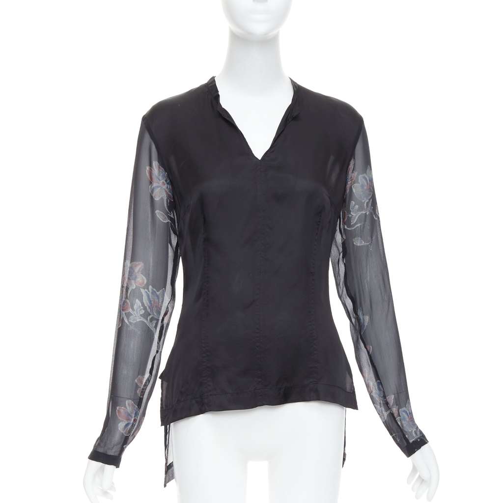 Dries Van Noten Silk Sheer Hi-Low Blouse Black Silk Very good condition - Inside View