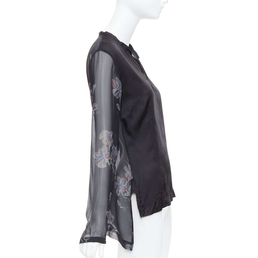 Dries Van Noten Silk Sheer Hi-Low Blouse Black Silk Very good condition - Model View