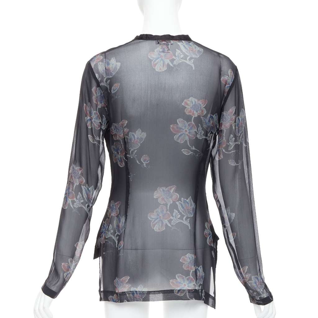 Dries Van Noten Silk Sheer Hi-Low Blouse Black Silk Very good condition - Box View