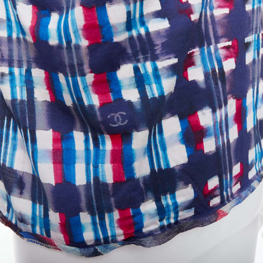 Chanel Check Silk Crop Top Blue Cotton Good - Back View