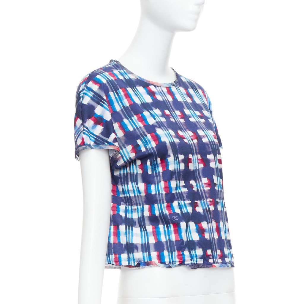 Chanel Check Silk Crop Top Blue Cotton Good - Inside View