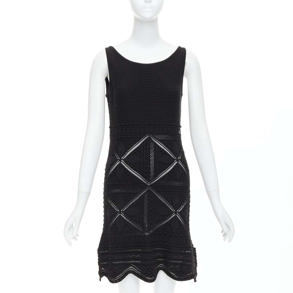 Chanel Pointelle Floral Dress Black Cotton Never worn - Front View