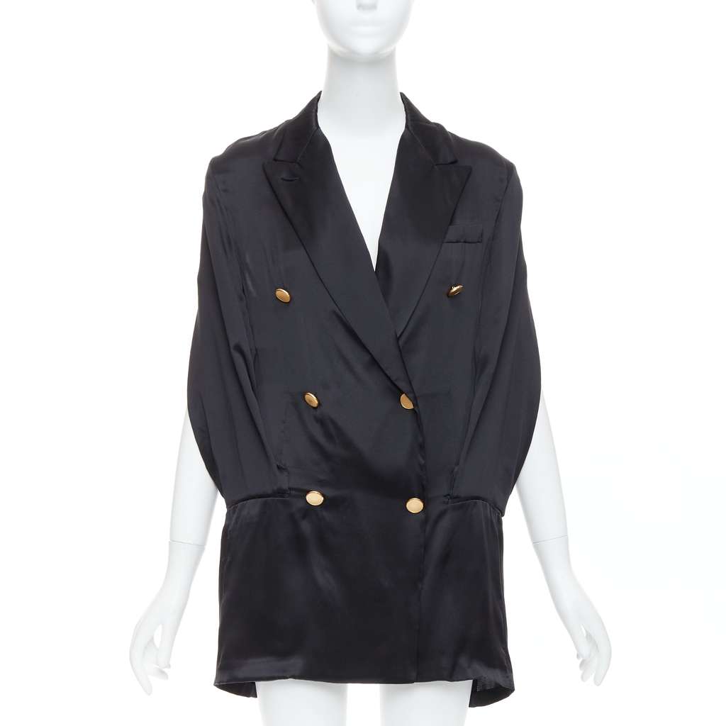 Maison Martin Margiela Tucked Sleeve Blazer Dress Black Silk Very good - Front View