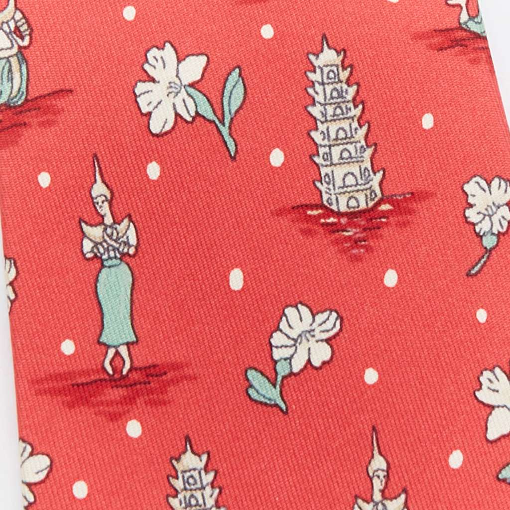 Hermès Thailand Pagoda Tie Red Silk Very good - Inside View