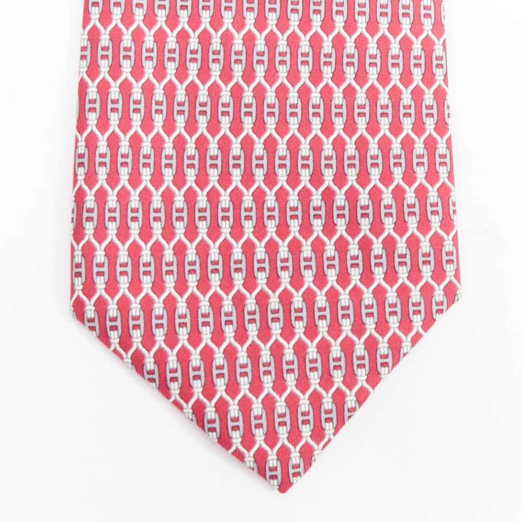 Hermès Signature H Chain Tie Red Silk Very good condition - Back View