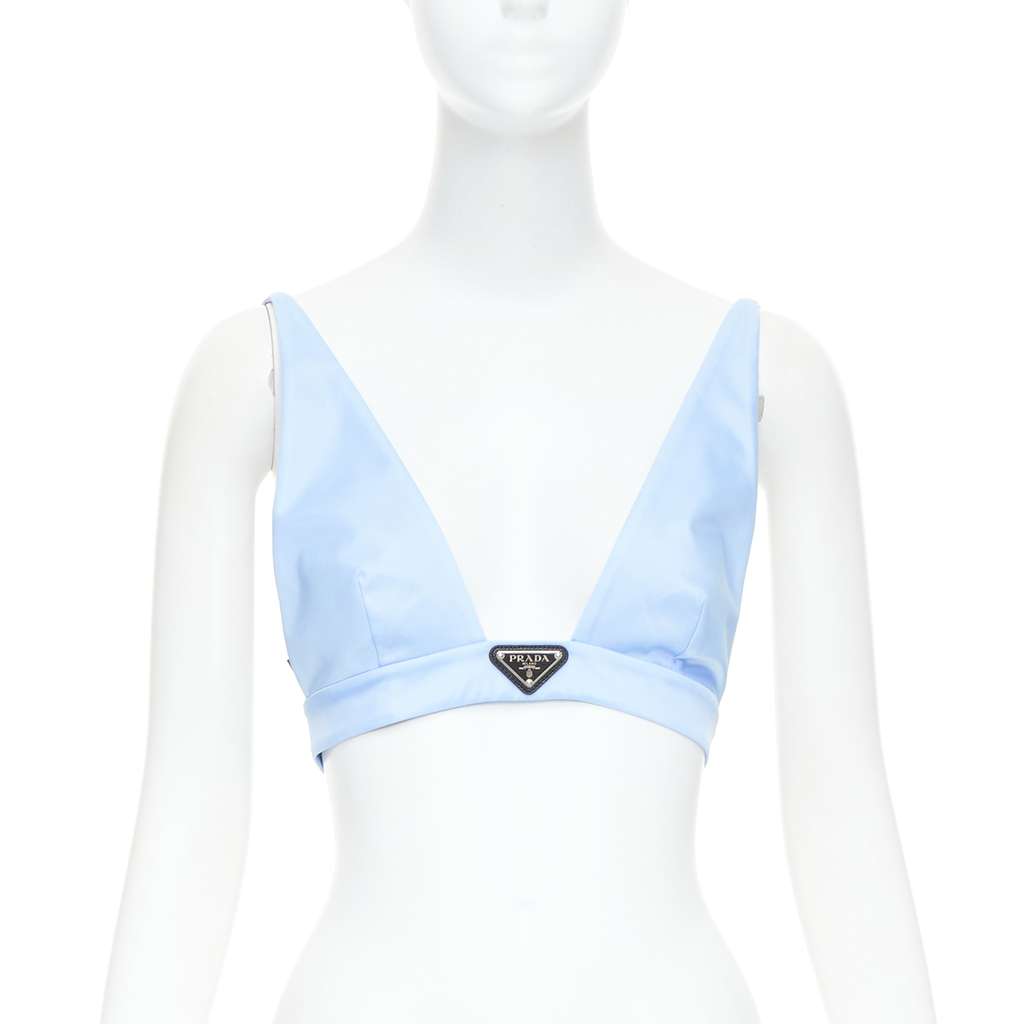 Prada Distressed Denim Bralette Blue Never worn, with tag - Front View