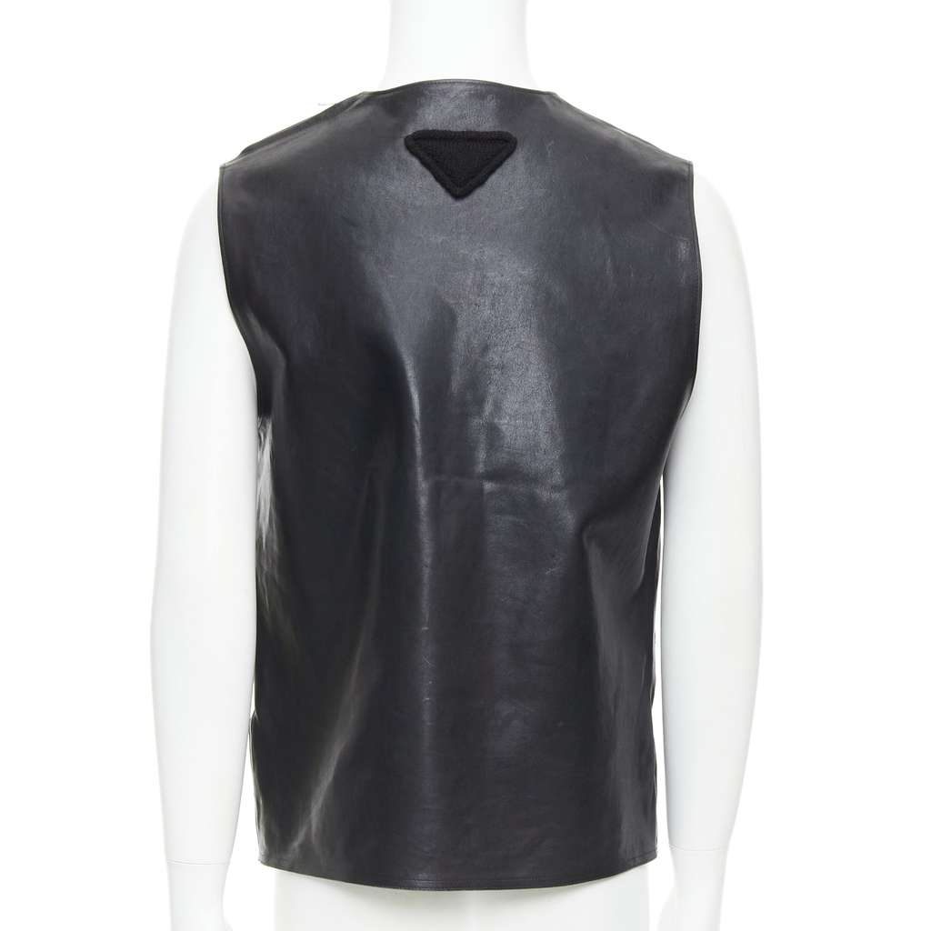 Prada Sleeveless Vitello Jacket Black Leather Never worn, with tag - Box View