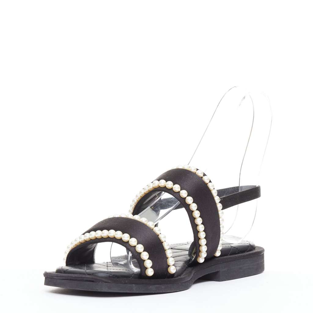 Chanel Pearl Dad Sandals Black Silk Very good - Model View