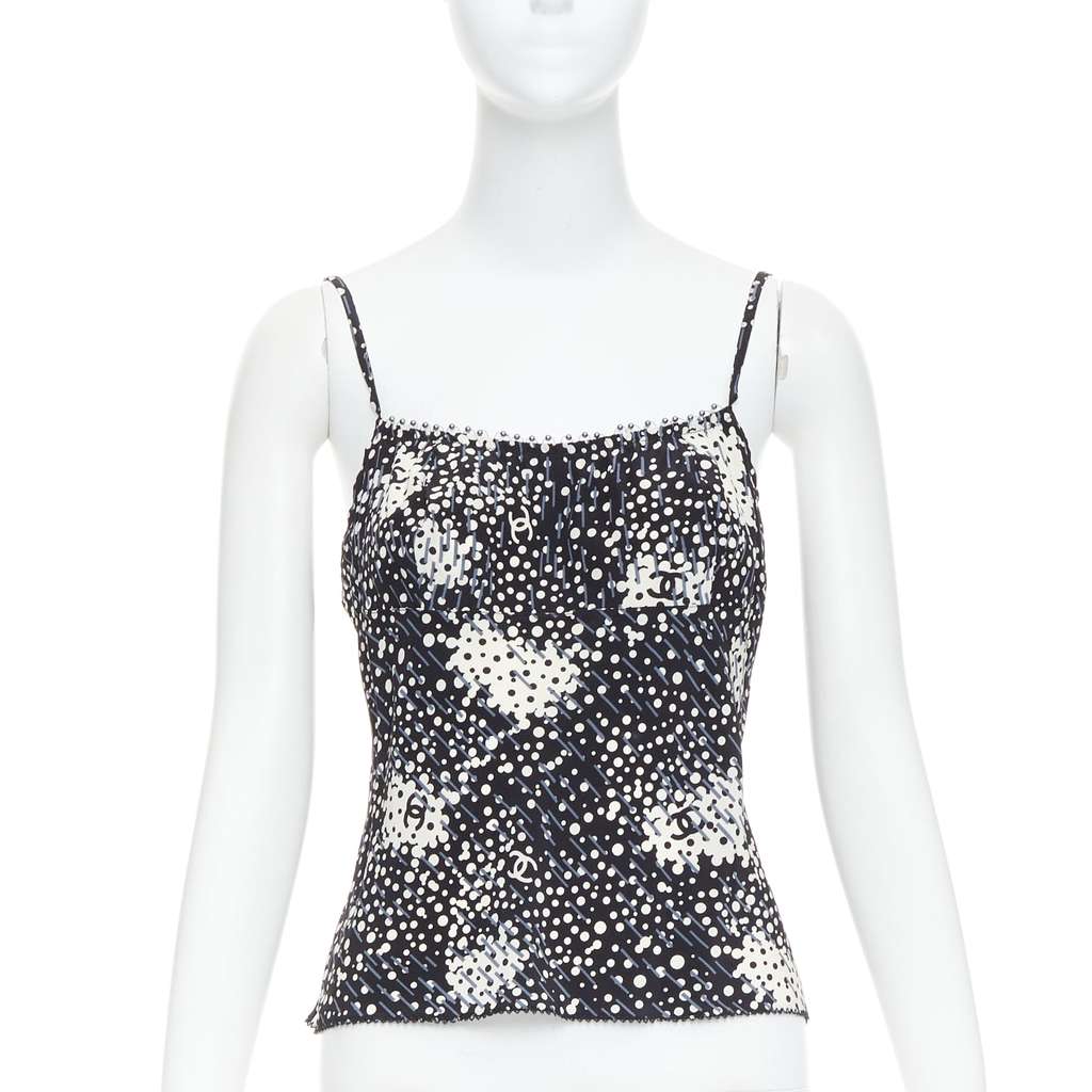 Chanel Polka Dot Camisole Black Silk Very good - Front View