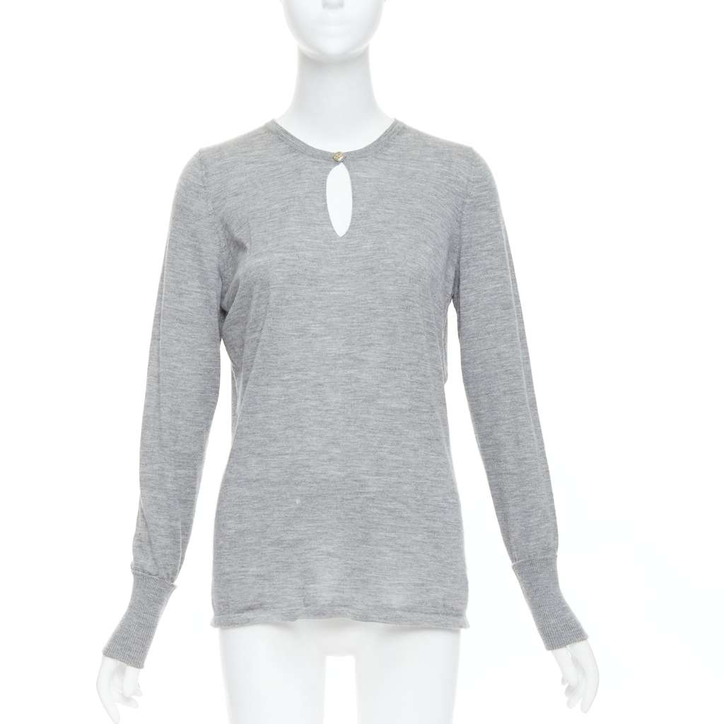 Chanel Camellia Button Sweater Grey Cashmere Very good - Front View