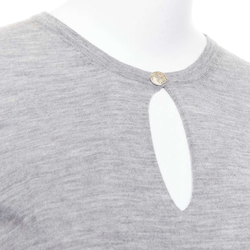 Chanel Camellia Button Sweater Grey Cashmere Very good - Back View