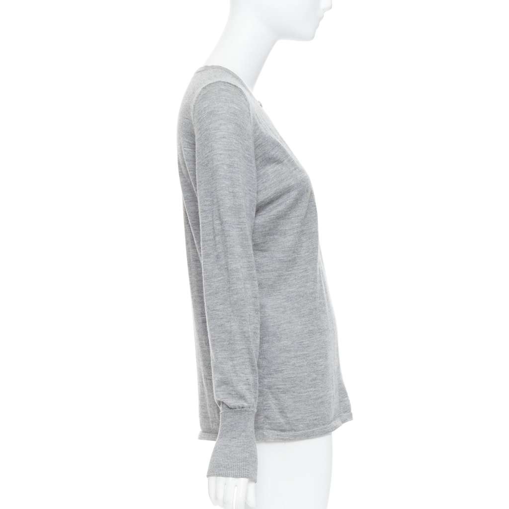 Chanel Camellia Button Sweater Grey Cashmere Very good - Model View