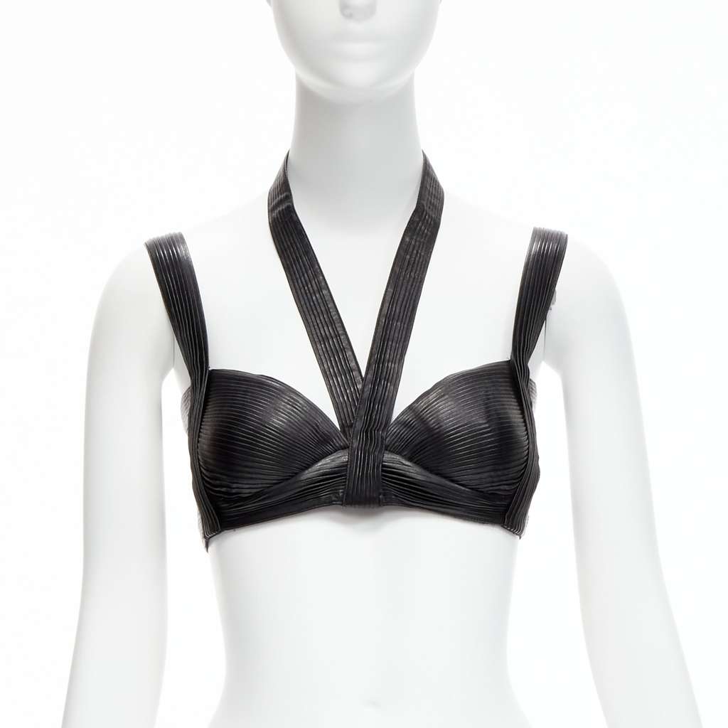 Givenchy Pleated Leather Bra Black Leather Good condition - Front View