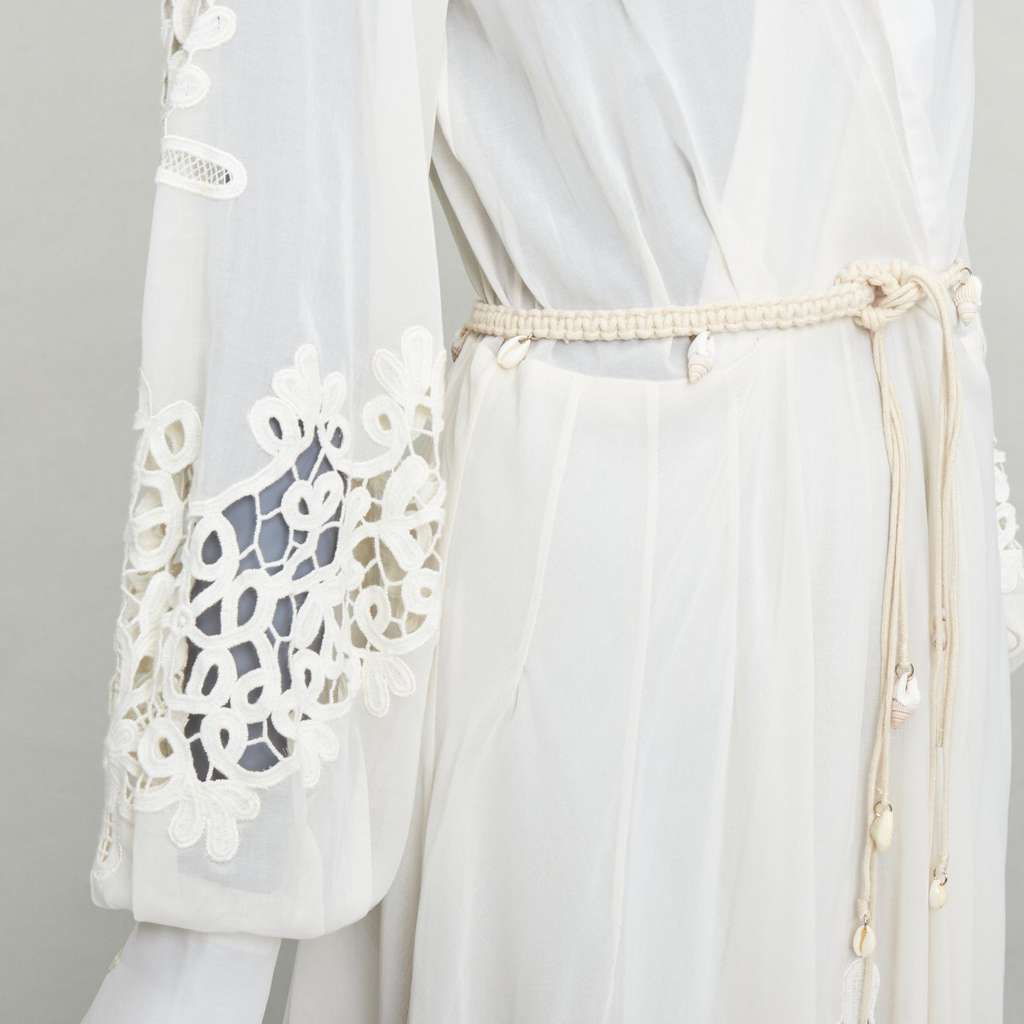 Oscar De La Renta Shell Belt Dress Ecru Cotton Very good - Back View