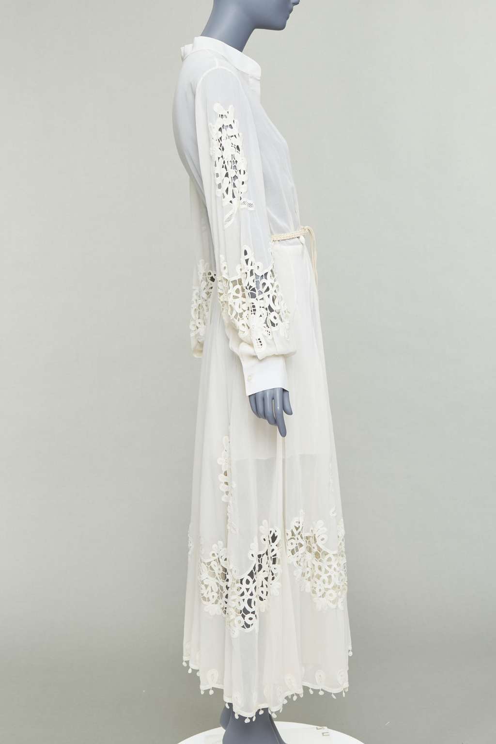 Oscar De La Renta Shell Belt Dress Ecru Cotton Very good - Model View