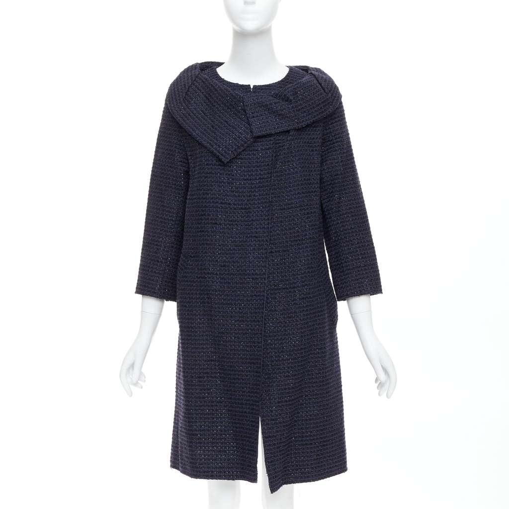 Roland Mouret Navy Tweed Coat Navy Tweed Very good - Front View