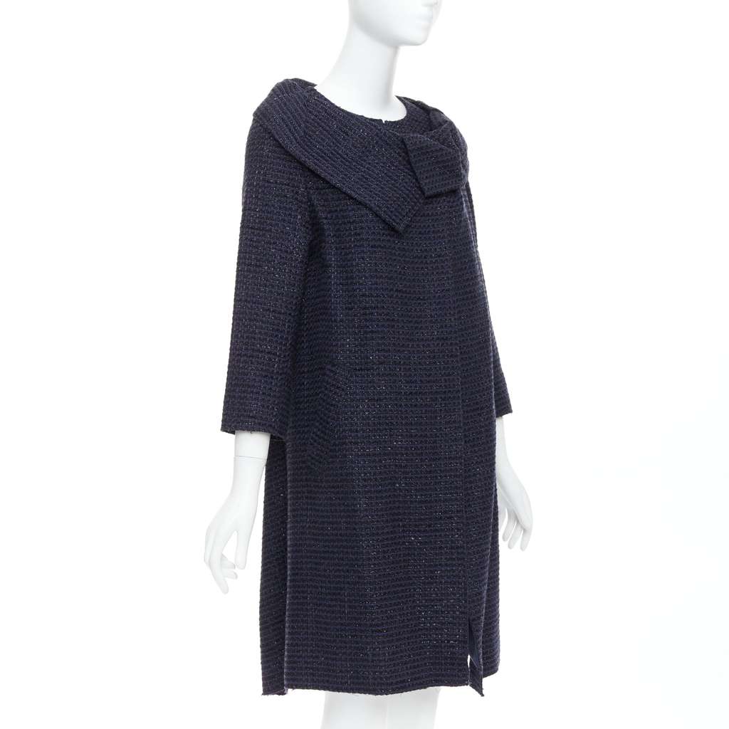 Roland Mouret Navy Tweed Coat Navy Tweed Very good - Model View